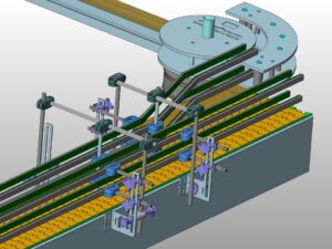 Projektowanie CAD Bandy boczne prowadzenie butelki montaż 1A CAD