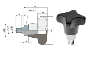 Pokrętło wzmocnione z gwintem zewnętrznym M10